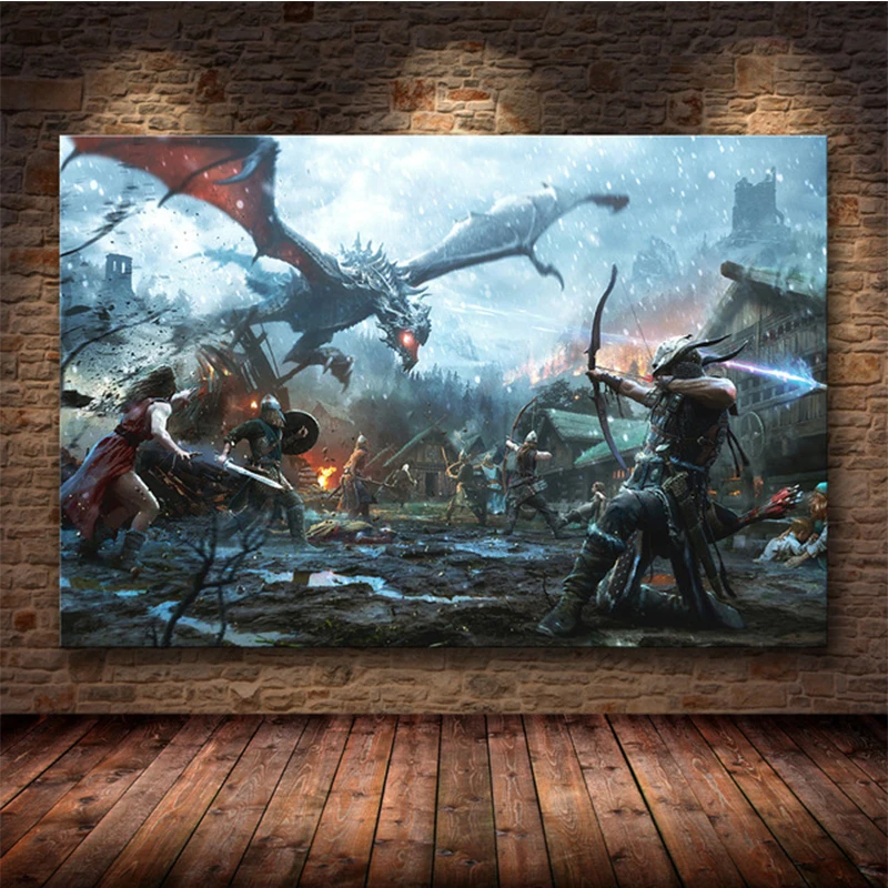 Постер Skyrim с изображением свитки для игровой комнаты Картина на холсте гостиной