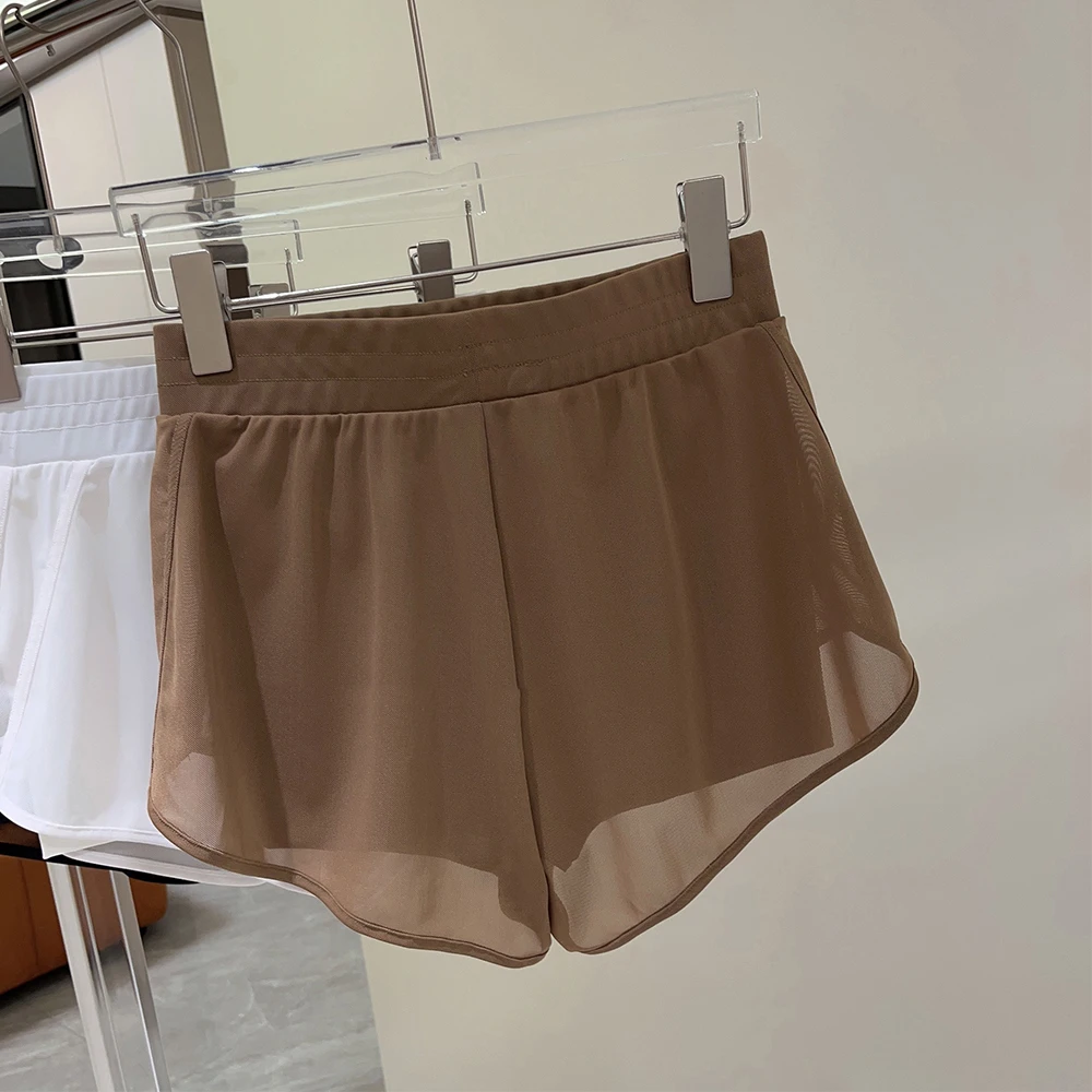 Lulu Sports Shorts Fake two-piece Anti-slip Running Gym Fitness Shorts Mesh Gauze Breathable Pilates Yoga Training Pants