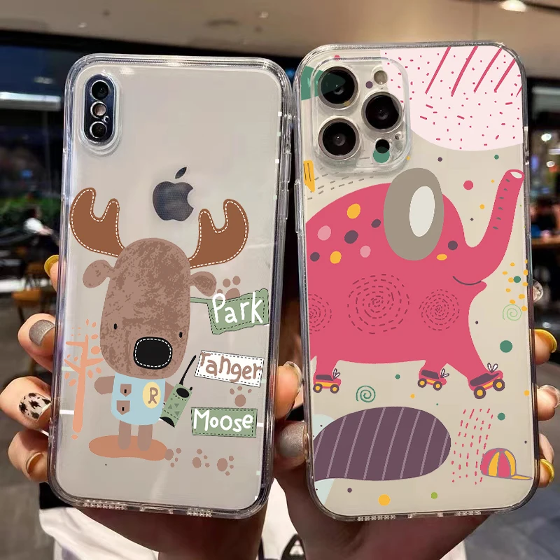 

Cartoon Deer Elephant Phone Case For iPhone 13 12 Pro Mini 11 Pro Max X XR XS Max 6 6S 7 8 Plus Liquid Silicon Funda Cover Soft