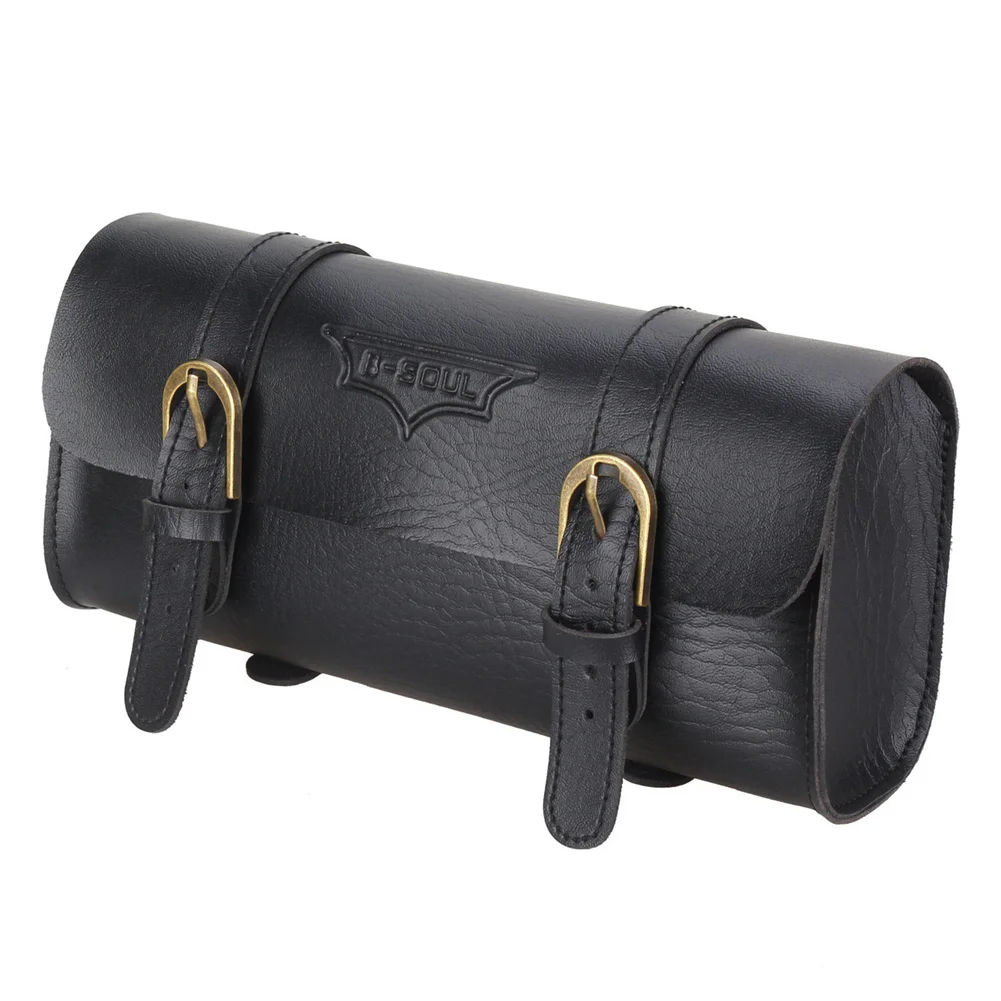 

B-SOUL New Vintage Bicycle Handlebar Bag Bicycle Tail Bag PU Leather Cycling Bag Saddle Pouch Tail Pannier Riding Bike Bag Black