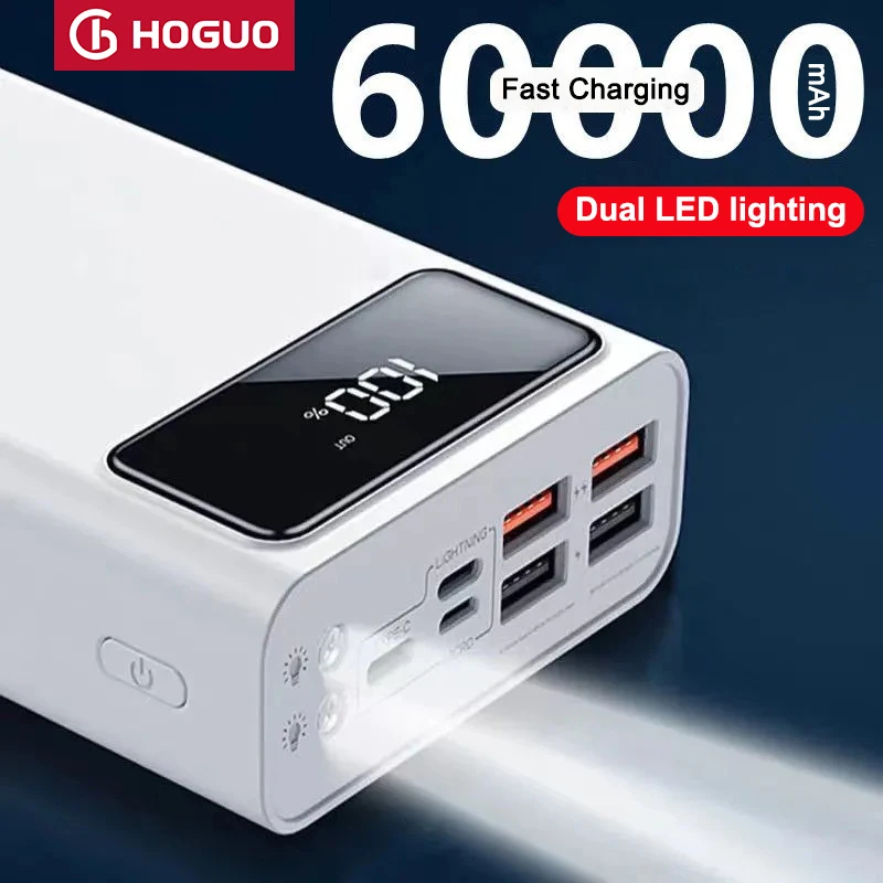 

Внешний аккумулятор с быстрой зарядкой и цифровым дисплеем, портативное зарядное устройство, внешний аккумулятор, 60000 мАч