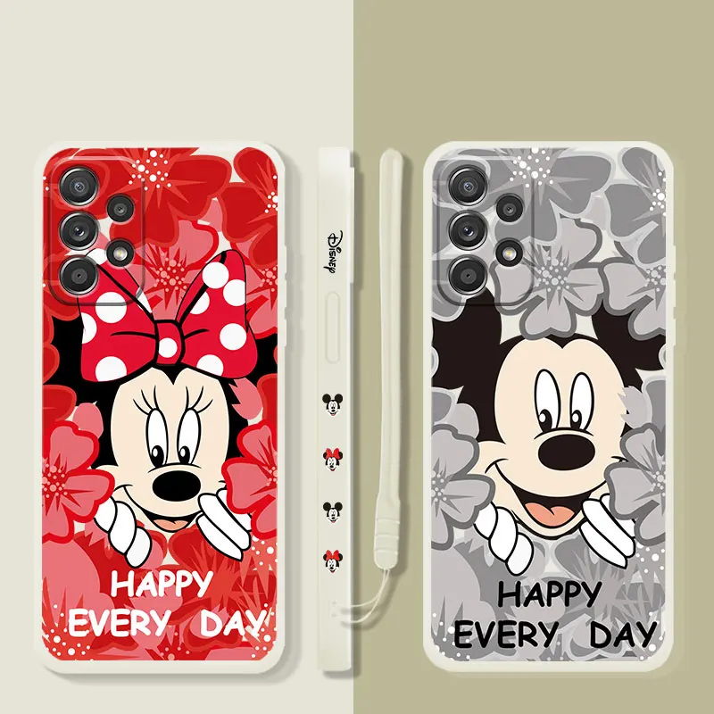 

Happy Minnie Floral Square Liquid Silicone Case For Samsung Galaxy A73 A71 A72 A12 A21s A22 A23 A31 A32 A51 A52 A52s A53 A02s