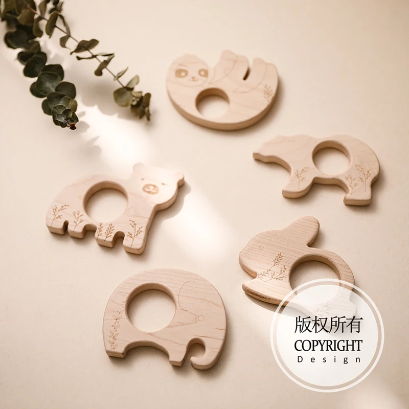 

Wooden Baby Teether Beech Wood Animal Bear Rabbit Teething Gym Montessori Education Infant Toys For Dental Care Childern Gift