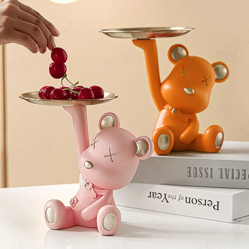 

Cartoon Bear Resin Embellishment Storage Ornaments Nordic Modern Cosmetic Organizer Home Decoration Accessories for Living Room
