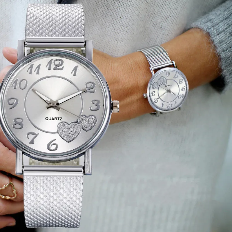 

Ювелирные изделия, подарки, кварцевые часы в форме сердца с сетчатым ремешком