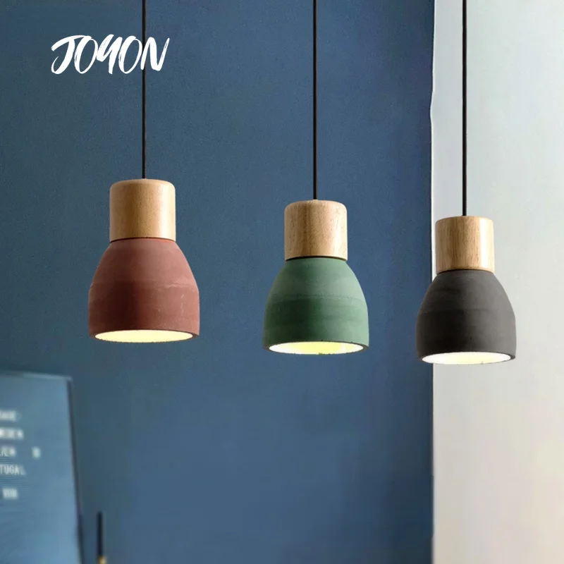 

LED Chandelier Light Cement Concrete Country Lighting Hanging Lamp Wood Retro Mini Color Decoration Living Room Light Fixtures