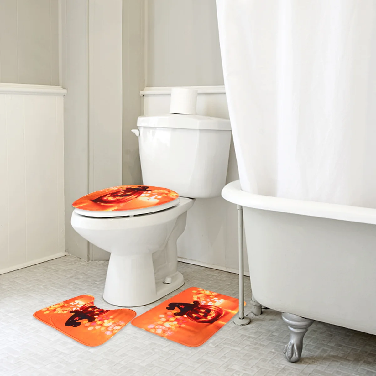 

1 Set/3pcs Bathroom Rug Absorbent Bathroom Mat Pumpkin Mat Pumpkin Toilet Mat for Bathroom Toilet