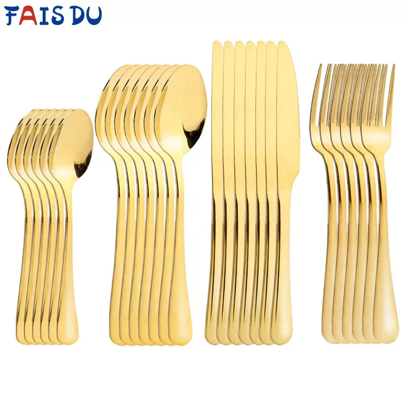 

24 Pcs/set Stainless Steel Cutlery Dinnerware Golden Table Cutlery 24 Pieces Kitchen Tableware Spoons Forks