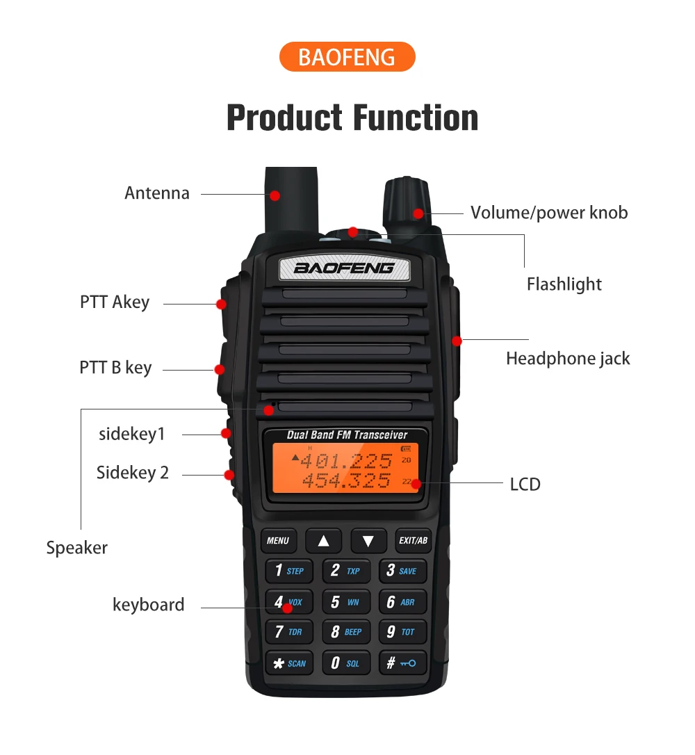 Real 8W 5W Portable Radio Walkie Talkie Baofeng UV-82 Dual PTT Two-way Vhf Uhf Amateur Radio Receiver UV82 Two Way Transmiter