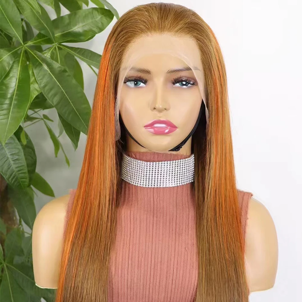 Bone Straight 13x4 Lace Front Wig Brown Colored Glueless Human Hair Ready To Wear Transparent Frontal Wigs for Women