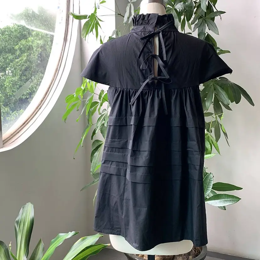 Блузка женская плиссированная с коротким рукавом модный элегантный офисный