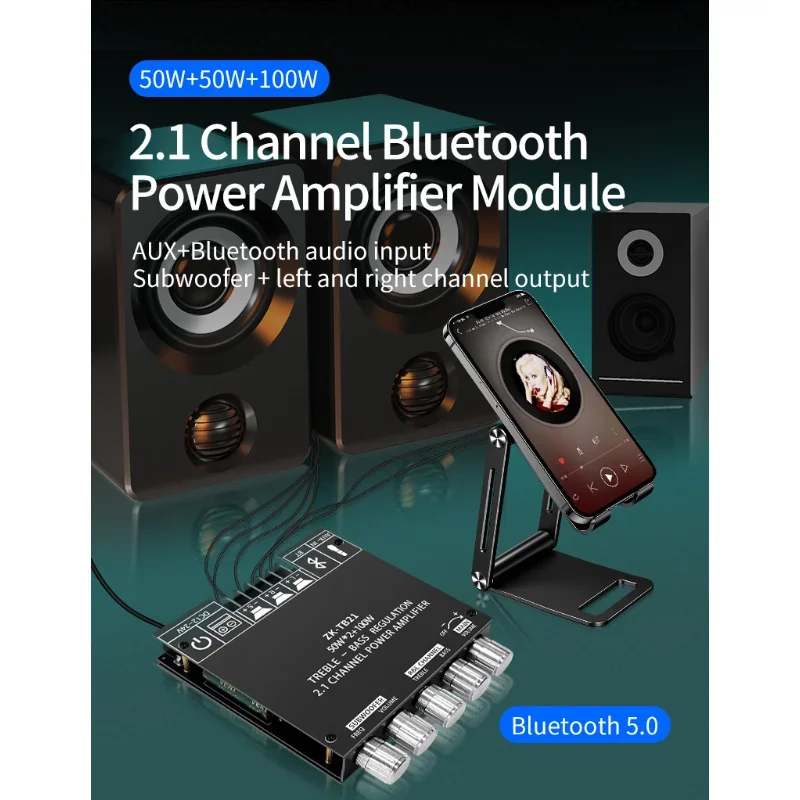 TPA3116D2 Bluetooth 5.0 ZK-TB21 Плата усилителя сабвуфера 50 Вт * 2 + 100 1-канальный силовой аудио