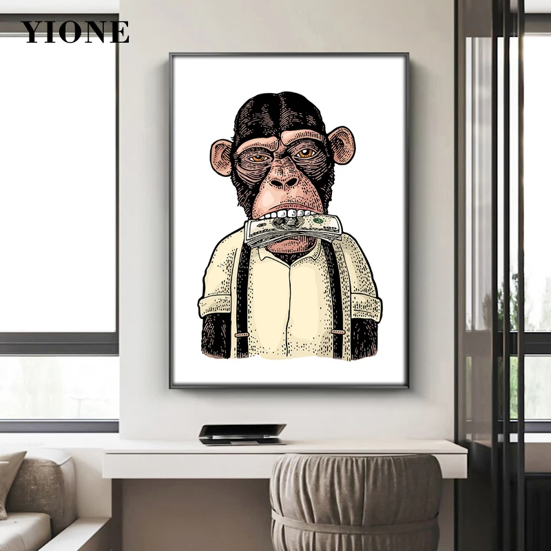

Cool Money Chimpanzee Canvas Paintings Abstract Monkey Gorilla Wall Art Posters Animal Picture Print Living Room Home Decoration