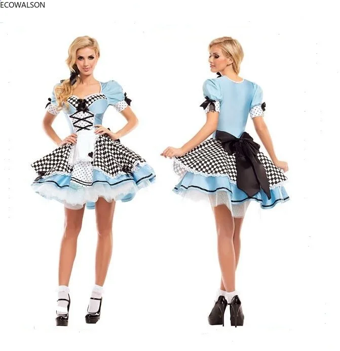 

Adult Anime Alice Blue Maid Dress Alice Costume Women Sissy Lolita Cosplay Costume Girls Outfits Set Sweet Cute Waitress Dress