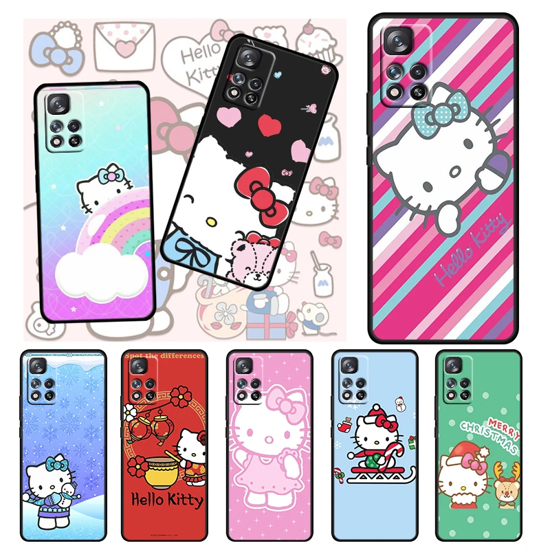

Girl Cute HelloKitty Anime For Xiaomi Redmi Note 11 10 11T 10S 9 9S 8 7 5G TPU Soft Silicone Black Phone Case Fundas Coque Cover