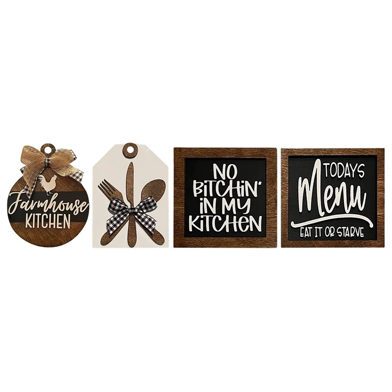 

Kitchen Decor Signs, Farmhouse Kitchen Wall Decor Tray Decor For Kitchen Decoration Set Of 4