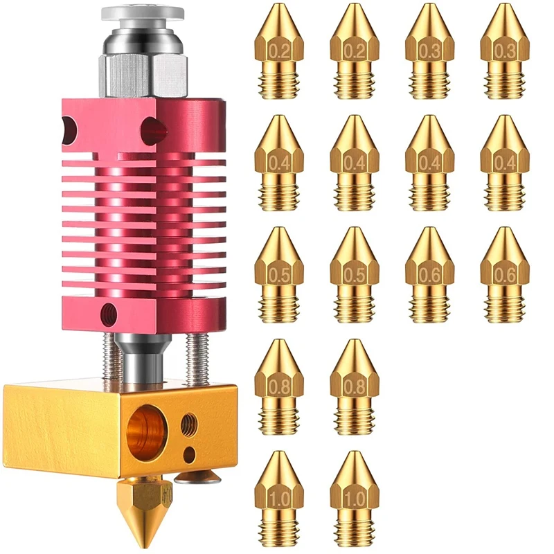 

3D Printer Extruder Hotend With 16 Pieces 3D Printer Extruders Brass Nozzles Kit For CR-10, CR10, CR10S, Ender 3