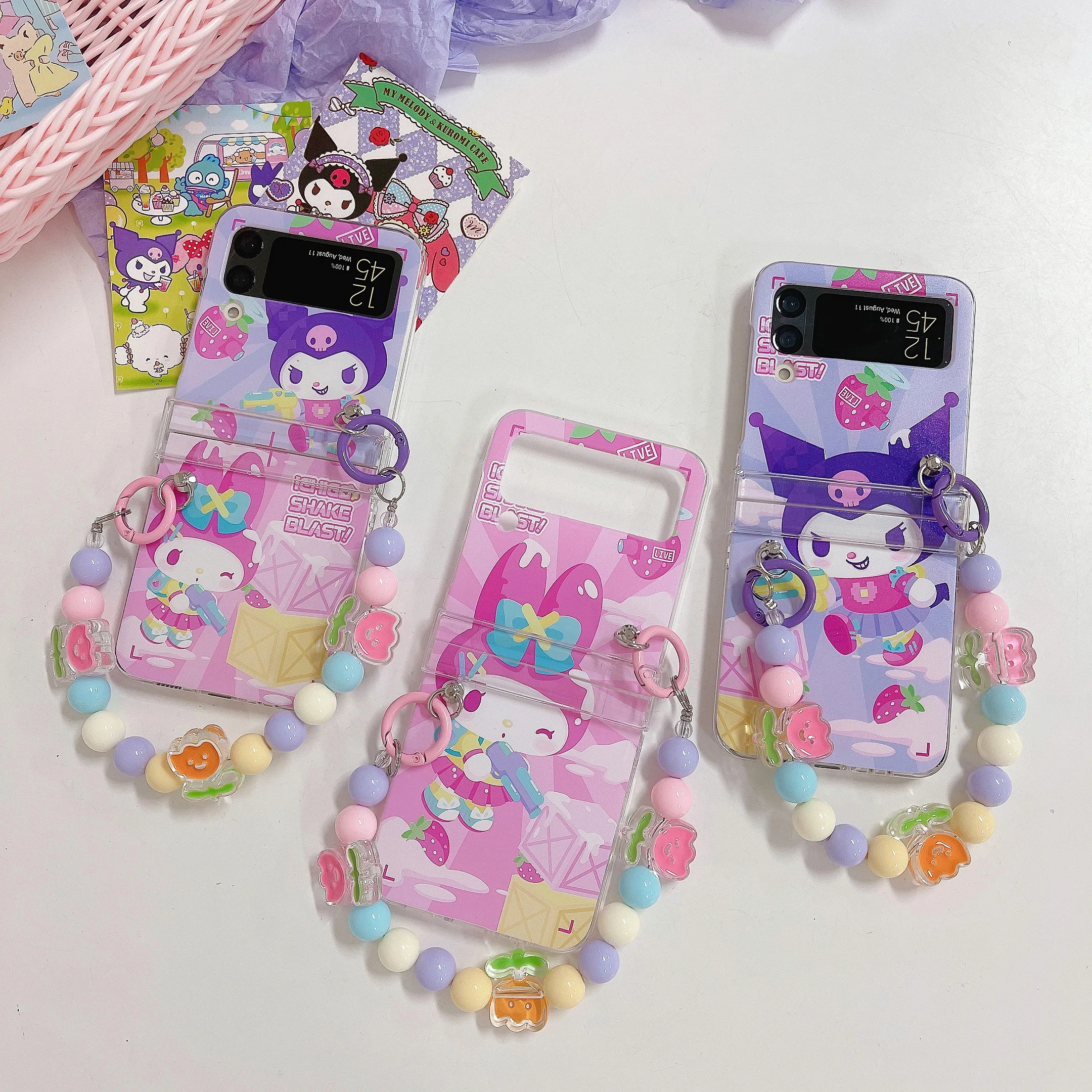 

Sanrio Kuromi My Melody Pendant Phone Case For Samsung Galaxy Z Flip 3 4 5G ZFlip3 ZFlip4 Flip3 Flip4 Shockproof Cover