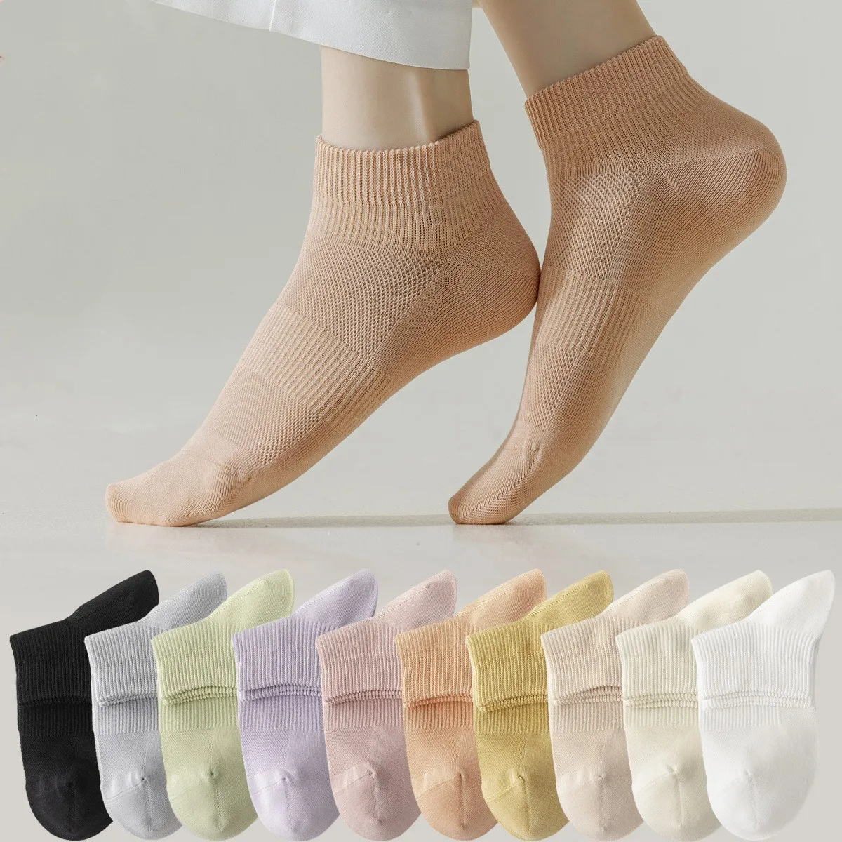 5 Pairs Socks Woman Women's Cotton Feet Stopki Damskie Bawelniane New Socks Fashion Mid Tube Socks Solid Color Mesh Candy Color