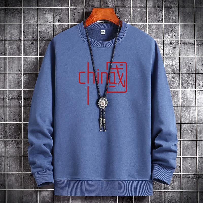 

Осенний свитер с круглым вырезом, Мужская модная свободная хлопковая тонкая футболка ins в стиле весна-осень, трендовая футболка с длинным ру...