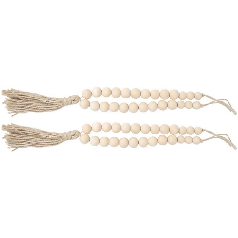 

2Pcs Wood Bead Garland Tiebacks With Tassels Farmhouse Prayer Beads Rustic Country Curtain Rope Tie Straps