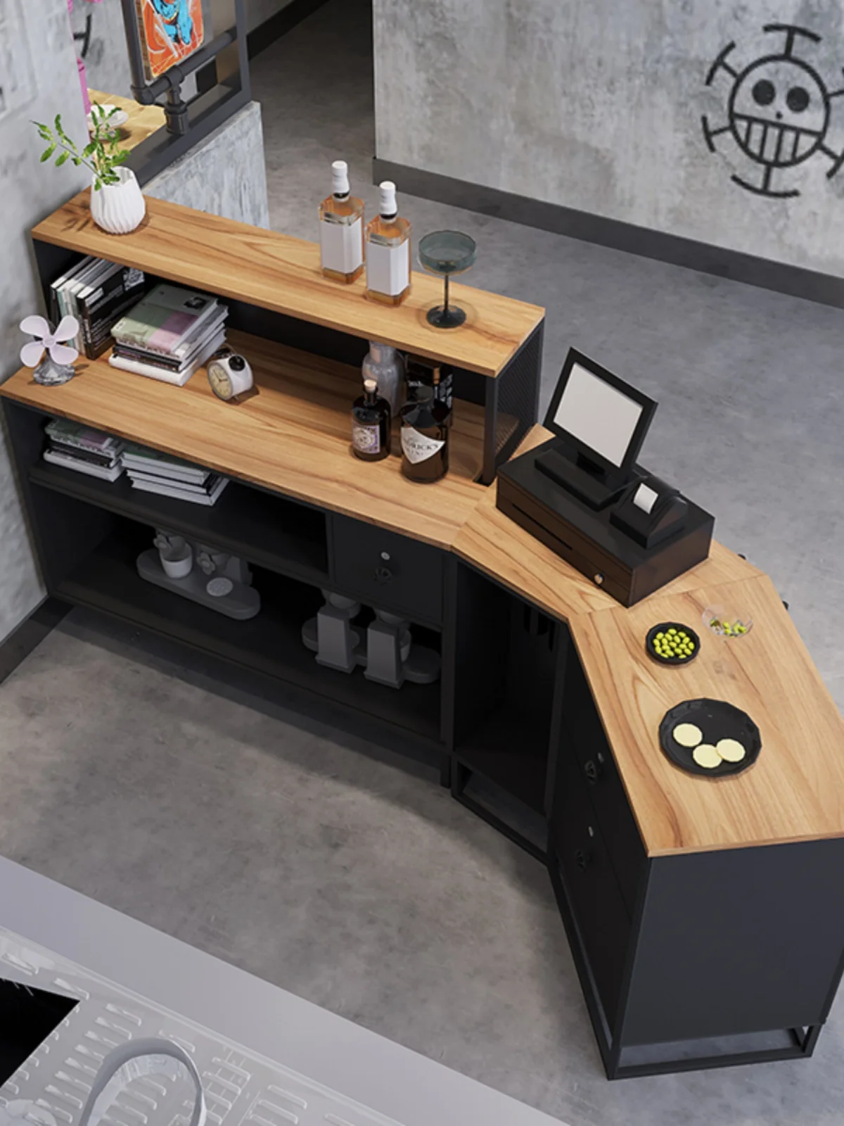 Промышленный ретро-прилавок для оформления заказа изогнутый угловой барный стол