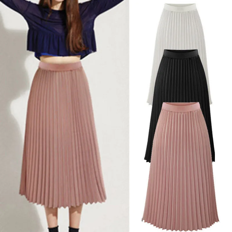 Midi Maxi Elegant Elastic Pleated Waist Solid Womens Skirt Skirt Silk Skirts Crib Bed Skirt Sweatshirt Skirt