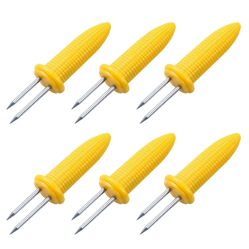 

6 Pieces Of Corn Rack Corn On The Cob Stainless Steel Corn Rack Fork Skewers With Silicone Handle