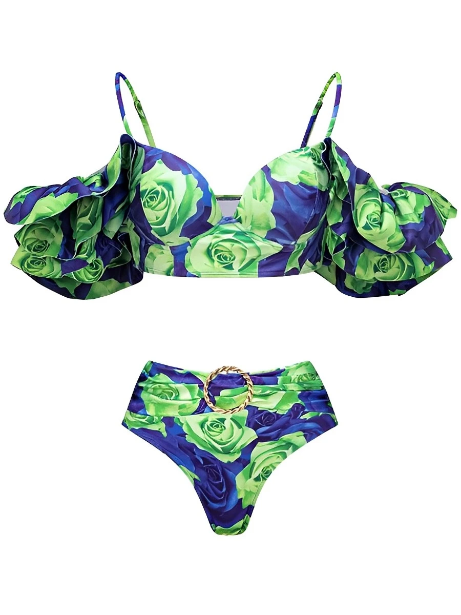 Бикини пуш-ап женское с цветочным принтом купальник из двух предметов мягкими