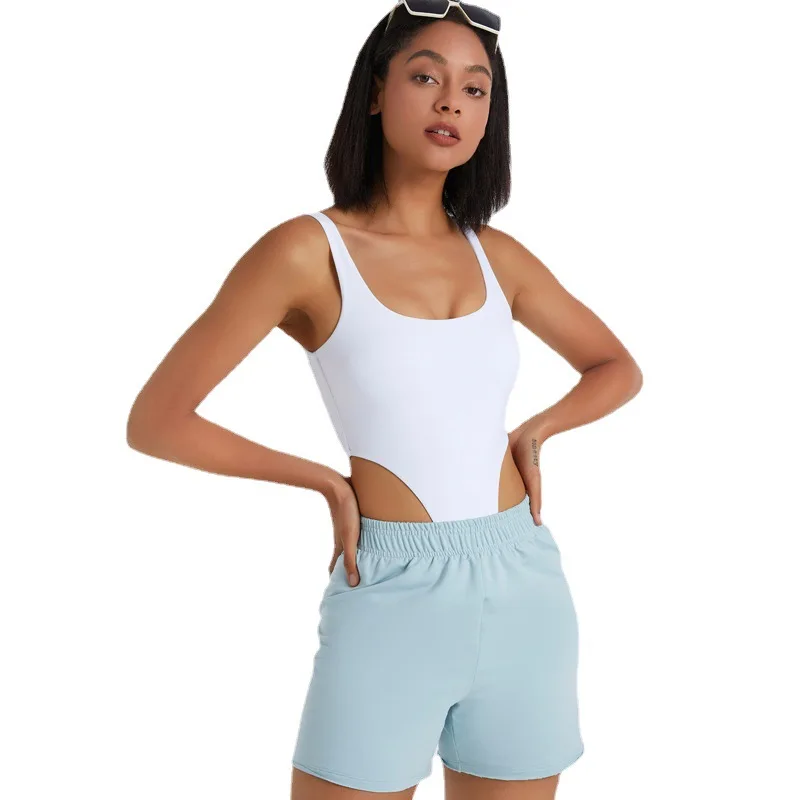 SHINBENE Naked Feel Backless Jumpsuits for Women Sleeveless Dancer Bodysuits Cozy Yoga Sports Fitness Outfits with Chest Pads