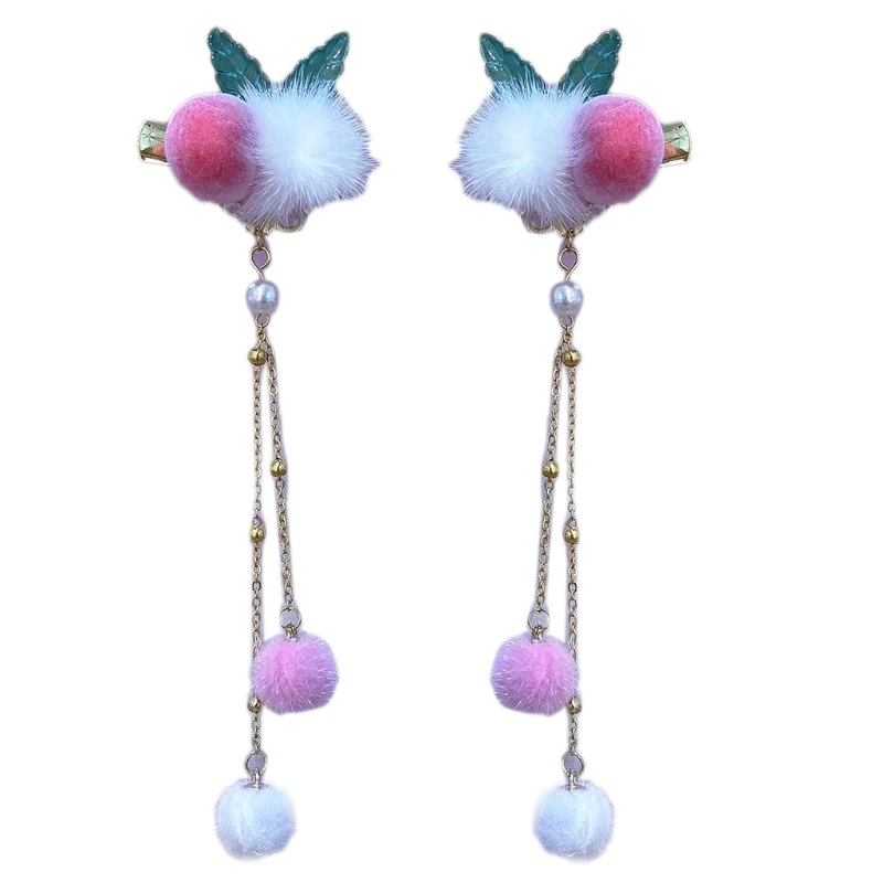 U2JF жемчужные цветочные заколки для волос кисточка пушистый шар заколка