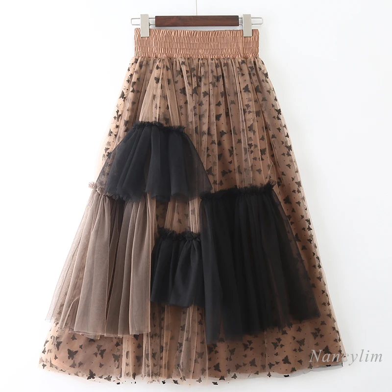 

Женская длинная Плиссированная юбка, юбка из фатина с эластичным поясом и оборками, весна 2022