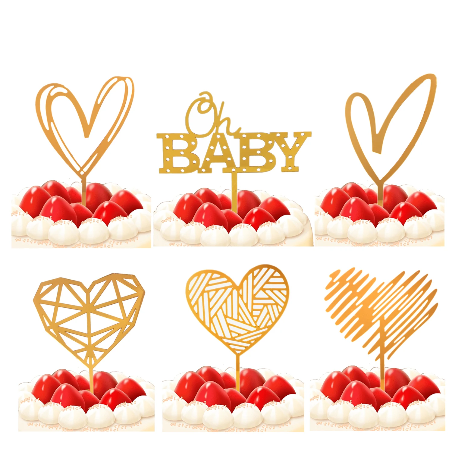 

6pcs/Set Cake Topper Happy Birthday Flag Silver Black Gold Love Acrylic Letter Decoration for Party Wedding Supplies New Style
