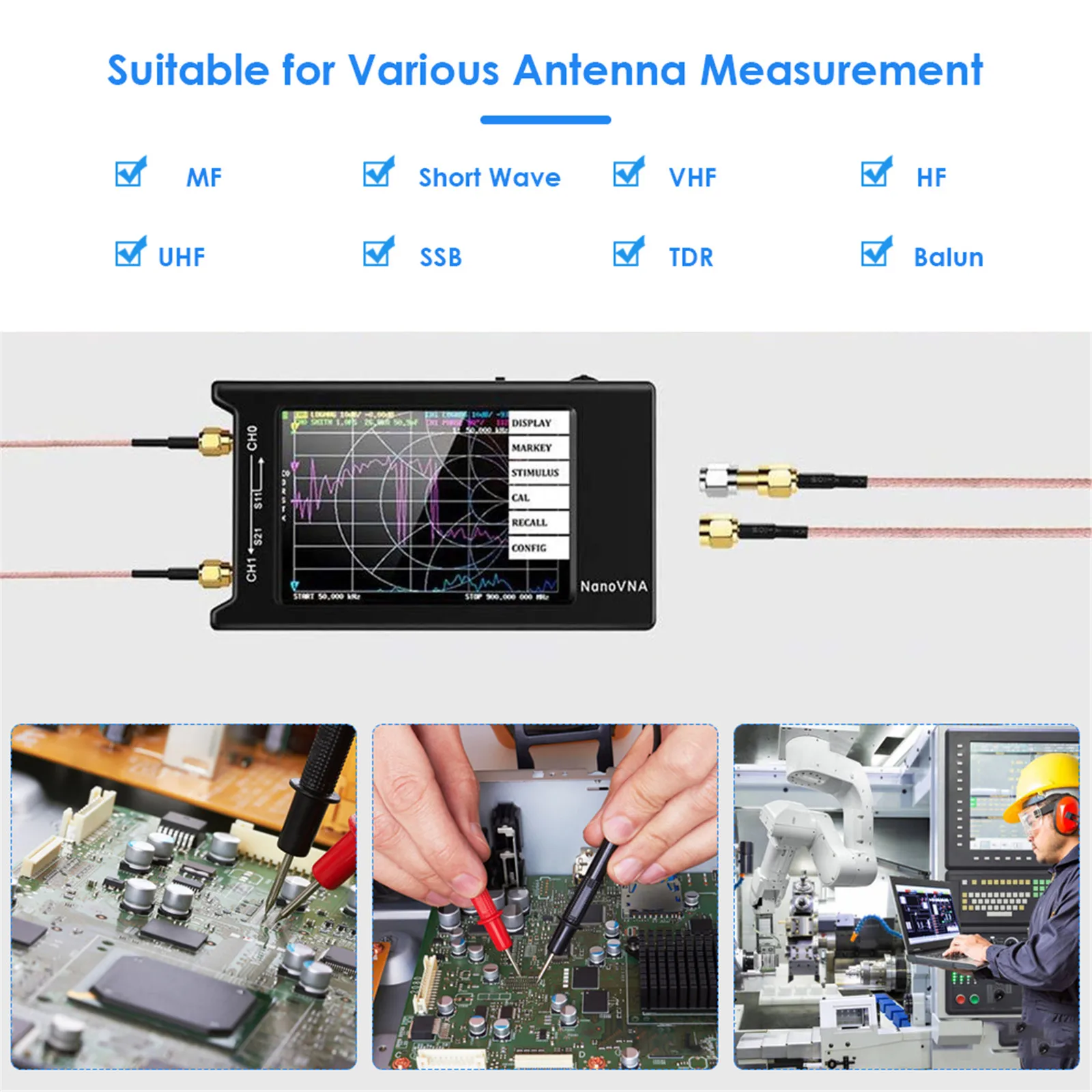 Antenna Network Analyzer NanoVNA 10KHz-1.5GHz 4.0-inch LCD Digital Display Touch Screen Shortwave MF HF VHF UHF UHF Analyzer enlarge