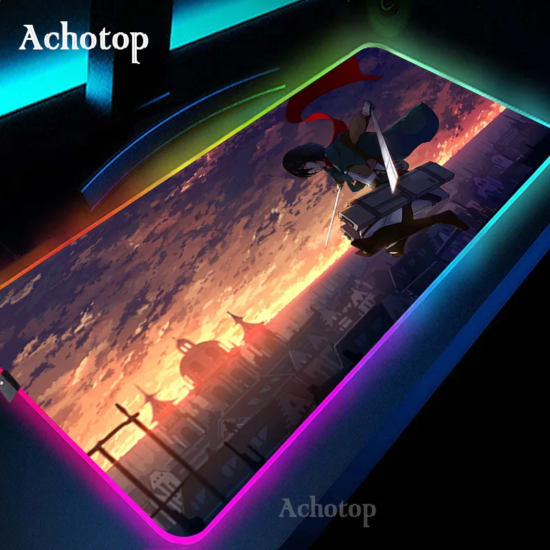 

Shingeki No Kyojin LED Light Gaming Mouse Pad RGB Anime Large Keyboard Rubber Base Computer Carpet Desk Mat PC Game Mouse Pad