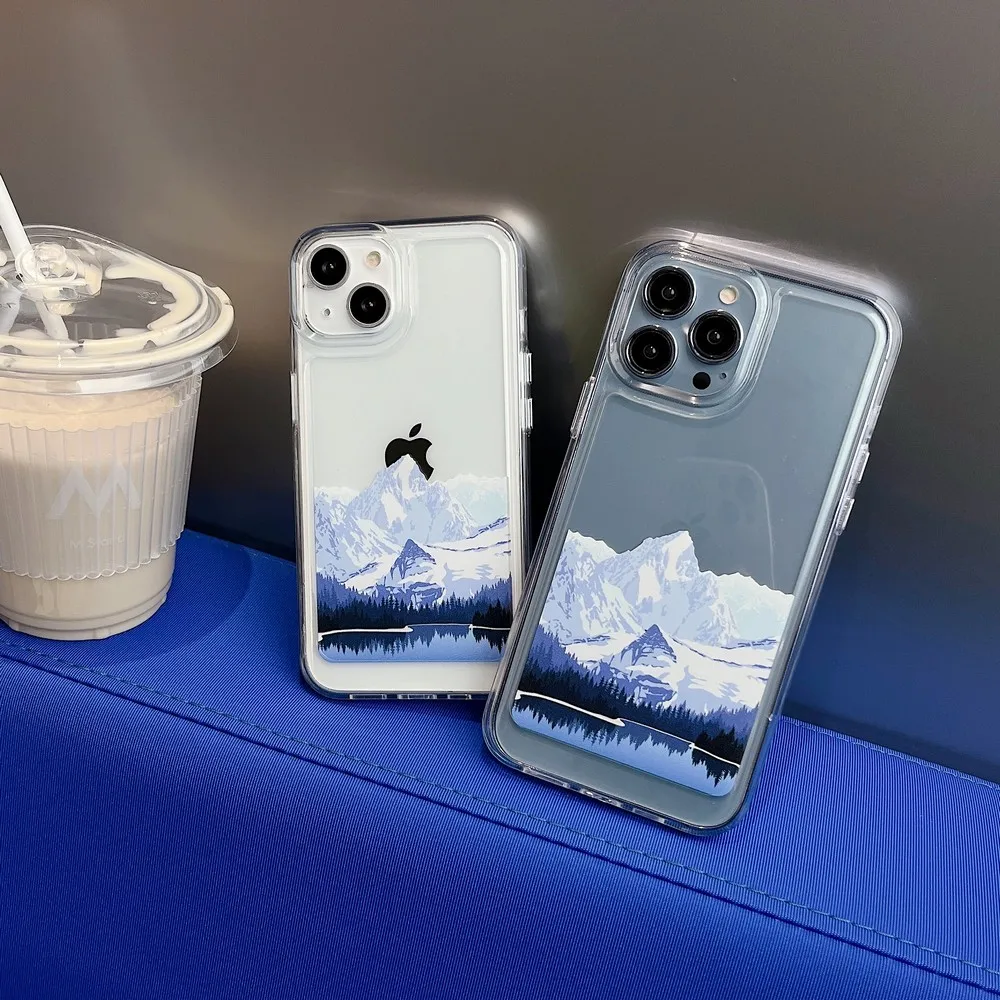 

Прозрачный чехол для телефона с изображением космоса снега гор для IPhone 11 12 13 Pro Promax 7 8 Plus X XS XR XSMAX, мягкий чехол