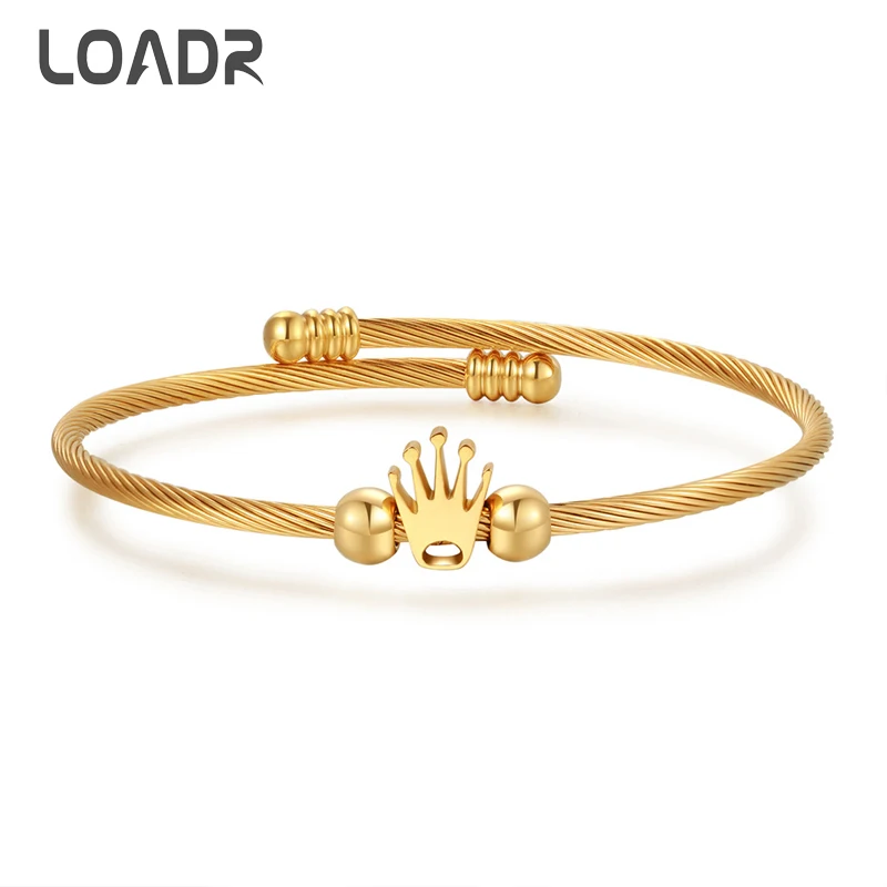 

LOADR 2022 New Stainless Steel Wire Braided Crown Bracelets for Women Punk Fashion Cable Adjustable Men Bracelet Party Jewelry