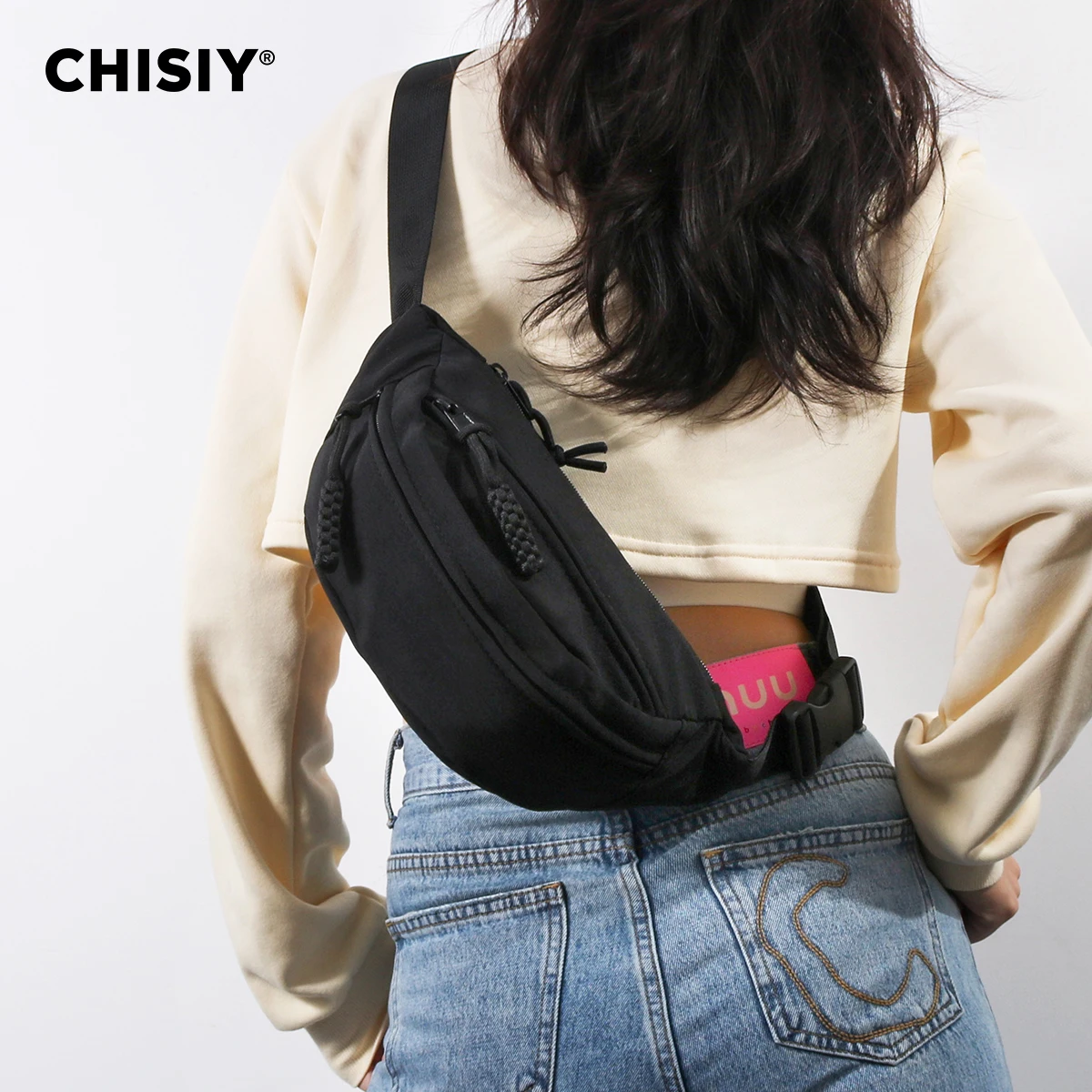 Оригинальная Черная Тканая Одноцветная Нагрудная Сумка Ручной Работы CHISIY С