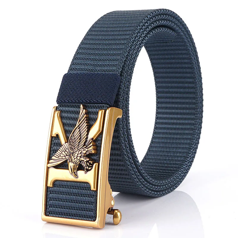 Man's Canvas Tactical Belt Luxury Gold Eagle Metal Automatic Buckle Canvas Belts for Men Fashion Waistband Black Male Strap