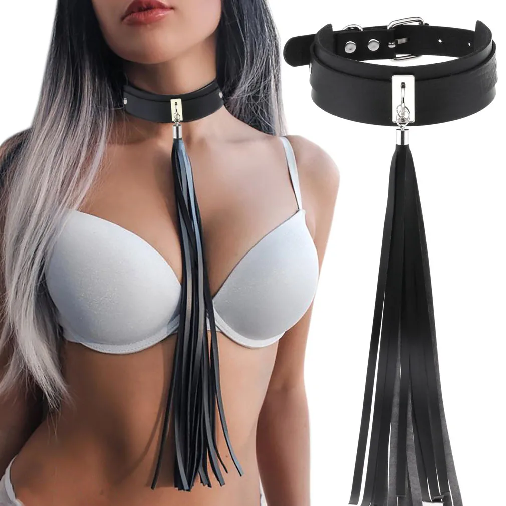 

Harajuku Punk Tassel Rivet Choker Leather Black Necklace For Women Multilayer Vintage Statement Collar Necklace Jewelry