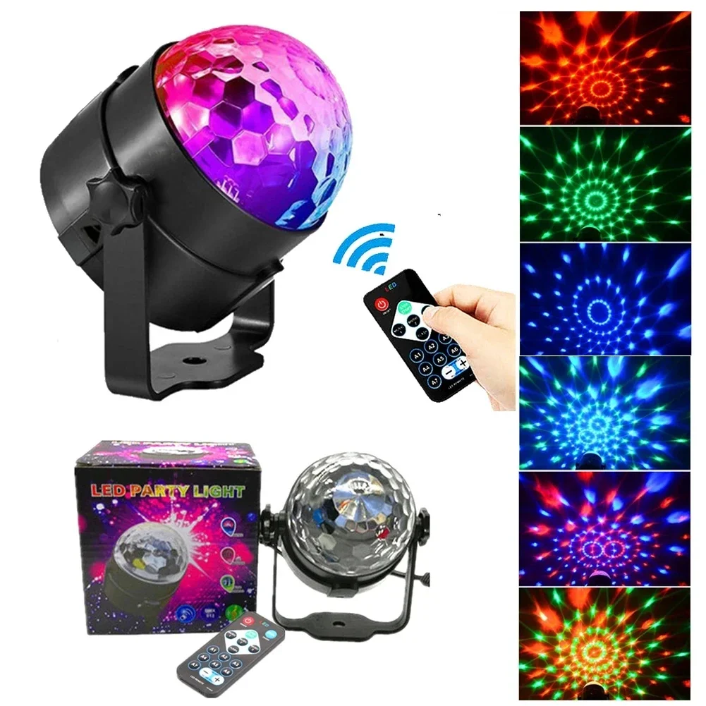 

RGB светодиодный диско-шар для диджея, сценический фонарь, мощность Usb, вращение 7 цветов с пультом дистанционного управления для детской, лампа для танцев, музыки, активация звуком