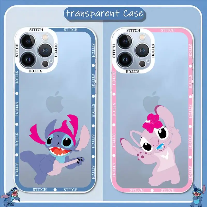 

Lilo & Stitch Phone Case Telefoon For IPhone 13ProMax 13 12 11 Pro Max Mini Transparent Fine Hole Soft Silicone Cover
