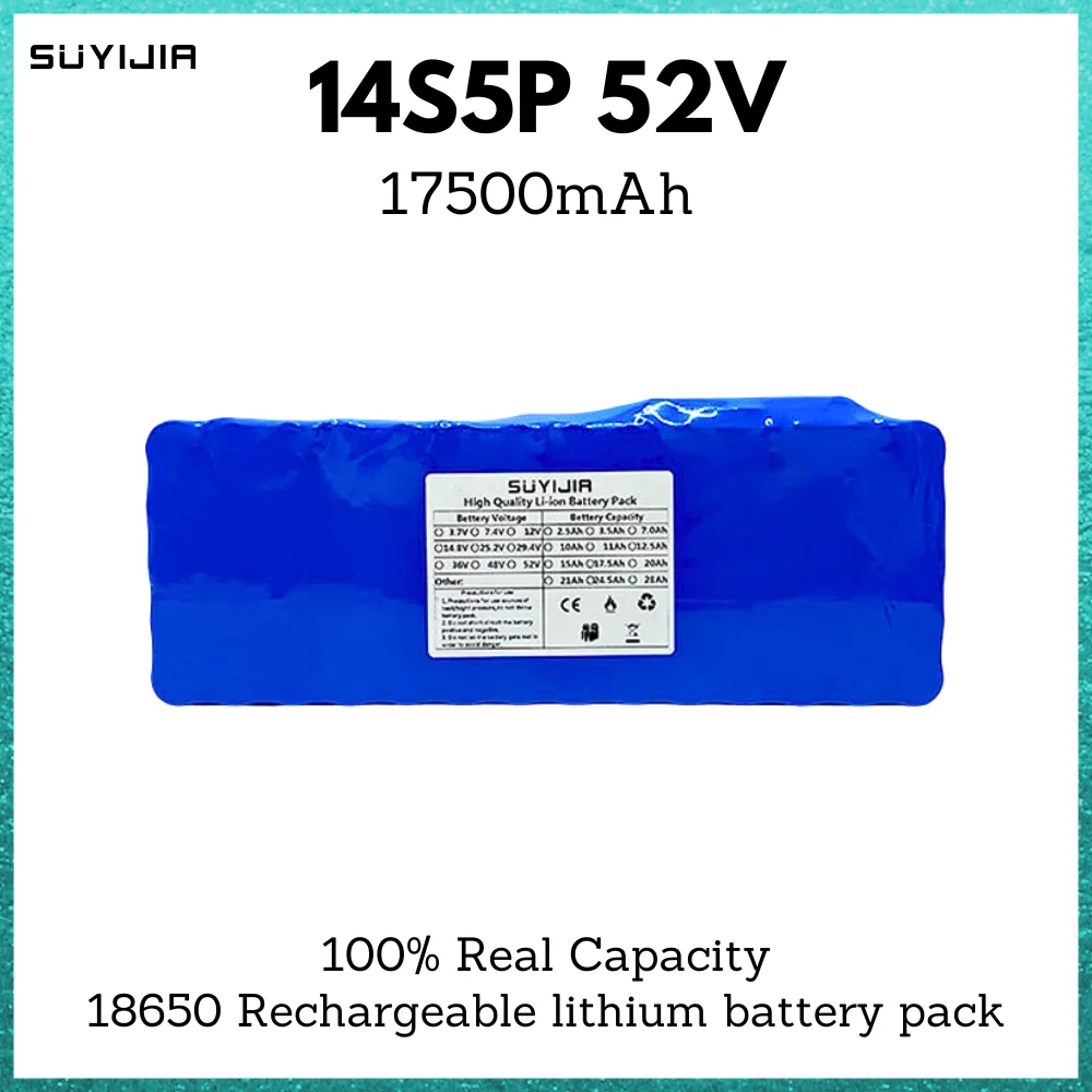 

18650 14S5P 52V 17500mah Lithium Batteries Pack Built-in Smart BMS for E-Bike Unicycle Scooter Wheel Chair with 58.8V 2A Charger
