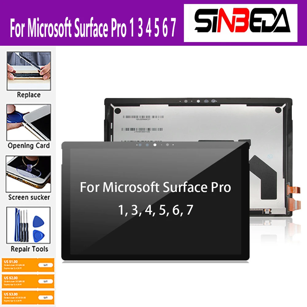 Original  For Microsoft Surface Pro 1 3 4 5 6 7 LCD Display Touch Screen Digitizer Assembly 1886 1807 1796 1724 16311514