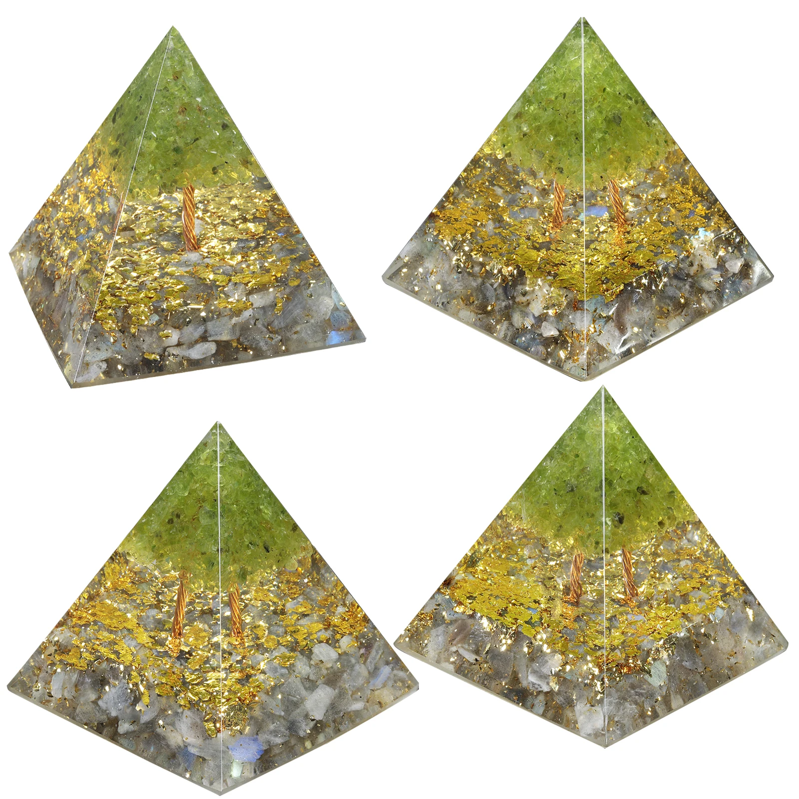 TUMBEELLUWA Healing Chakra Stone Orgonite Pyramid Energy Generator with Copper Wire Wrap Crystal Tree for Reiki Yoga Meditation