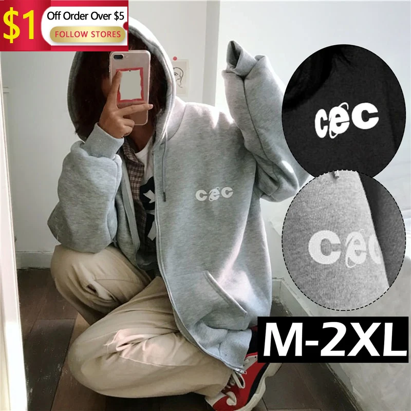 

Vintage Women Oversized Sweatshirts Autumn Letter Print Zipper Jacket Caots Streetwear Trend Y2k Female Hoodies Tops