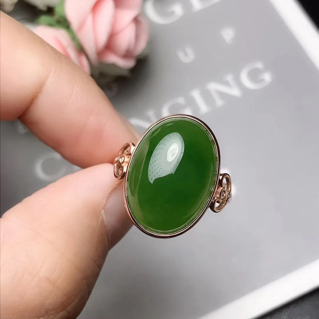 

Hetian jasper 18k gold ring with diamonds authentic old material jade exquisite and moisturizing exquisite fashion noble jewelry