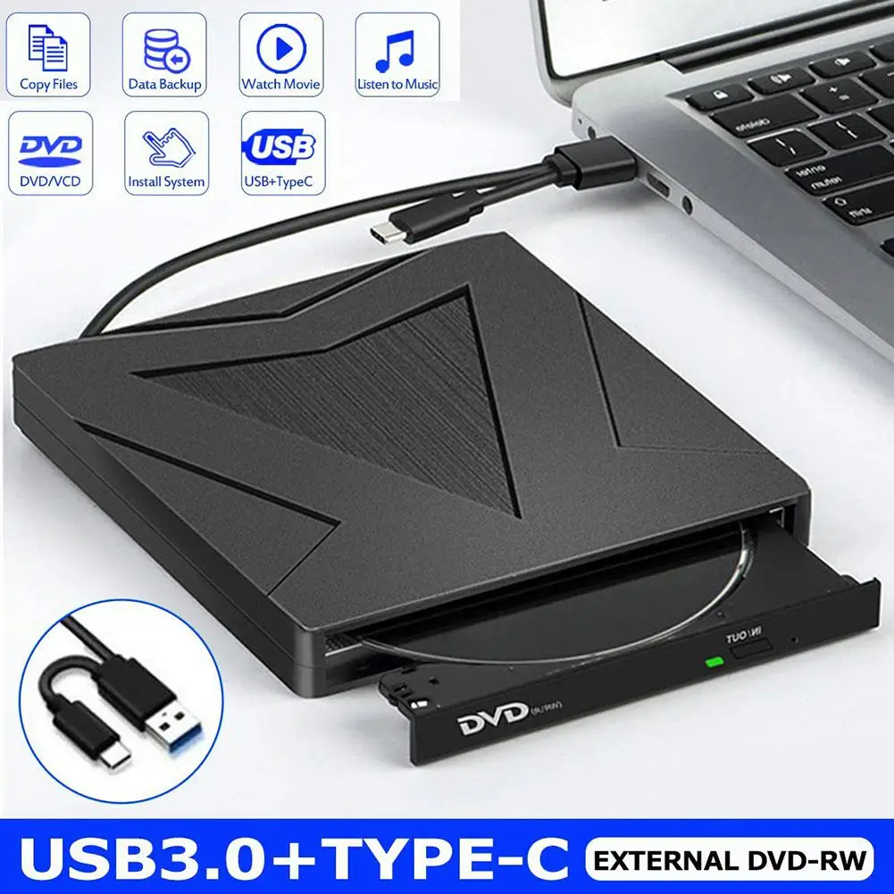 1 PC External DVD Drive Usb 3.0 Type-c Dual Interface Read-write Recorder Drive-free Mobile External Player Writer Reader For PC