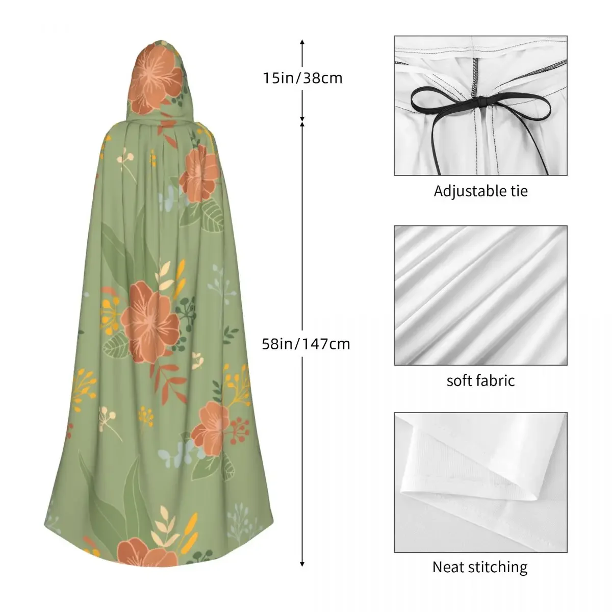 Винтажная Цветочная бесшовная накидка с капюшоном для взрослых средневековый