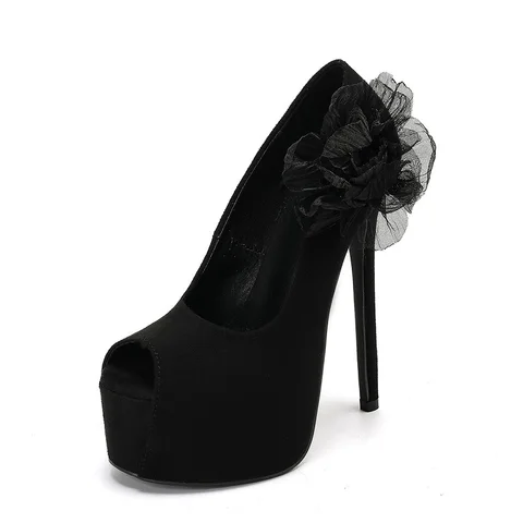 Aneikeh/пикантные элегантные туфли-лодочки на очень высоком каблуке с большим цветочным декором и открытым носком на платформе с неглубоким носком 16 см, модные свадебные туфли-лодочки